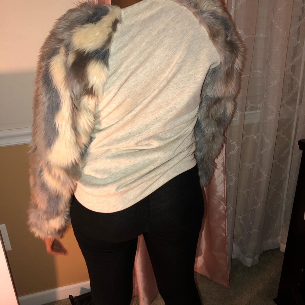 Faux fur sleeve sweatshirt